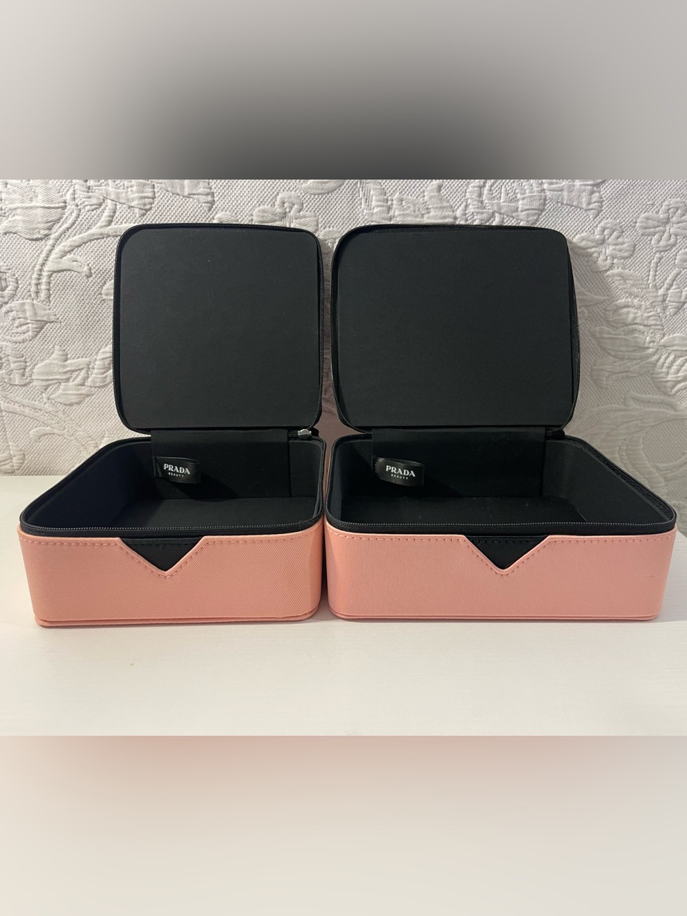 Prada Beauty Paradoxe Black & Pink Rectangle Square Vanity Makeup Cases Set of 2 - Picture 2 of 9